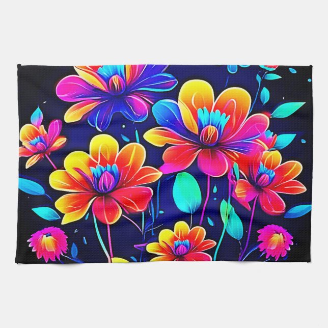 Vivid Blommigt Bouquet Kökshandduk (Horisontell)