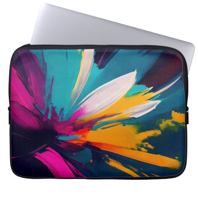 Vivid Bloom – Explosiv Abstrakt Blommig Energi Laptop Fodral (Framsidan)