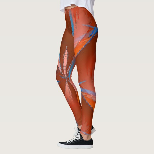 Vivid Blue Brown Orange Leggings (Vänster)
