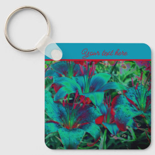 Vivid Blue Lily Flowers Personlig Nyckelring