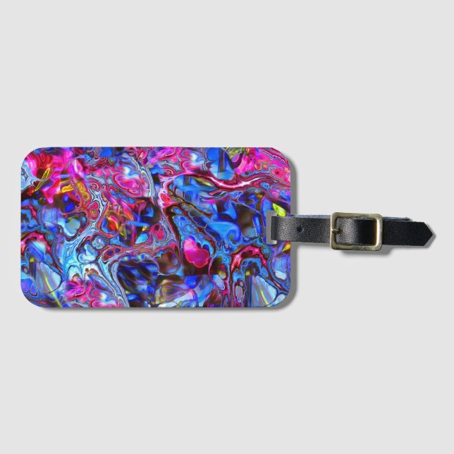 Vivid Blue - och Shock rosa Marble Swirl Luggage T Bagagebricka (Framsida horisontal)