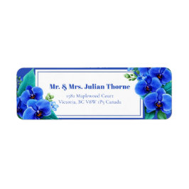Vivid Blue Orchid Botanical Return Address Returadress Etikett