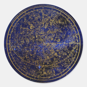 Vivid Blue Star Karta/Golden Constellation Globe Runt Klistermärke
