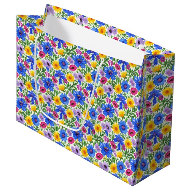 Vivid Blue Yellow Red Purple Flowers Pattern (Framsidan Vinklad)