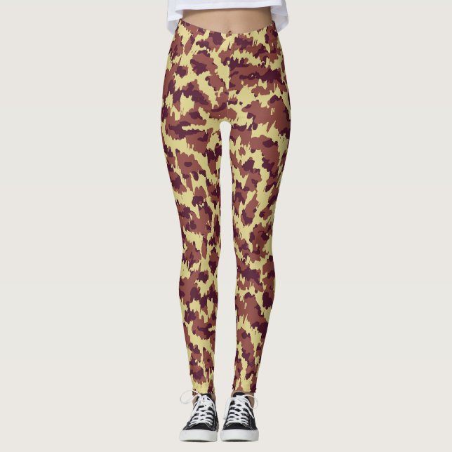 Vivid Camo Doodle Retro Black och Red Seamless Leggings (Framsida)