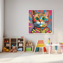 "Vivid Cat Art - Färgt Kattdjur Ansikte" Poster