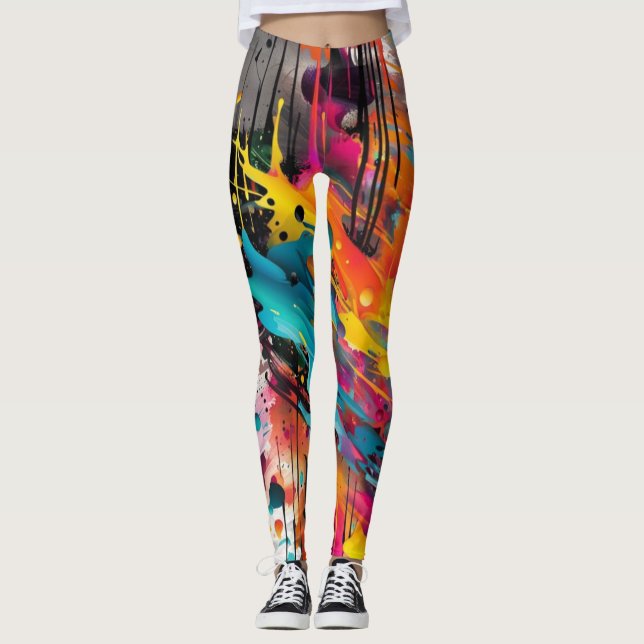 Vivid Chaos Stänk Graffiti Leggings (Framsida)
