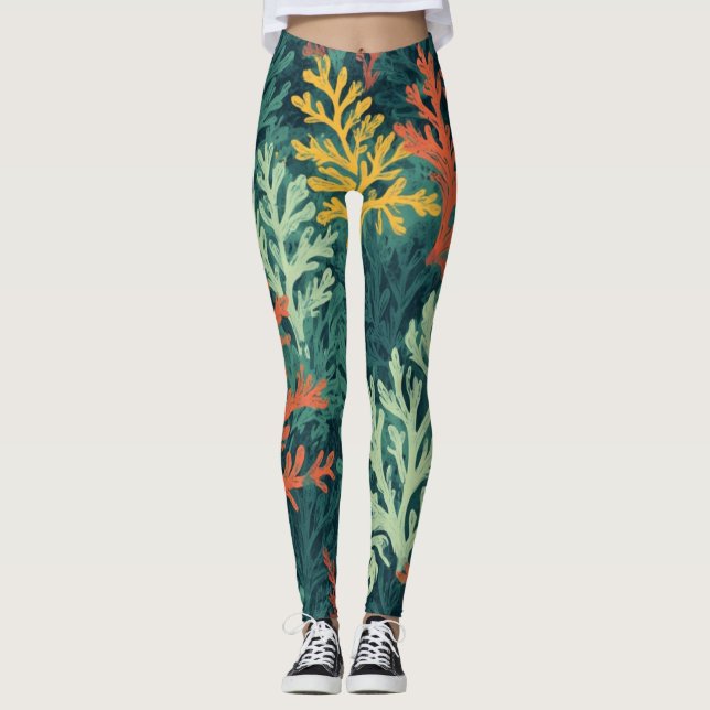 Vivid Coral Forest - Leggings (Framsida)