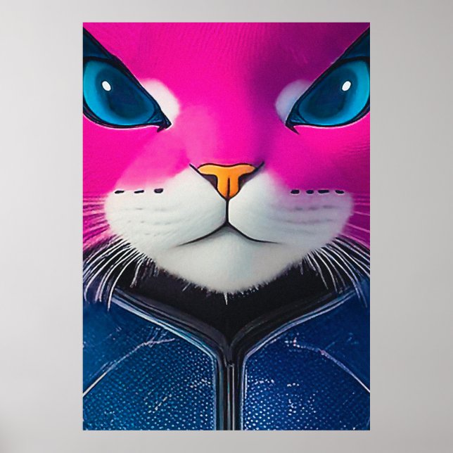 Vivid Cyborg Cat Closeup Poster (Framsidan)