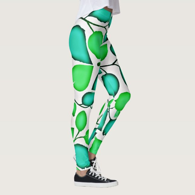 Vivid Elegance Löv Mönster Leggings (Höger)