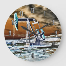 Vivid Färg Pumpjack Clock (med siffror) Stor Klocka