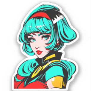 Vivid Färg & Retro Tecknad - Pop Art Manga Girl Klistermärken