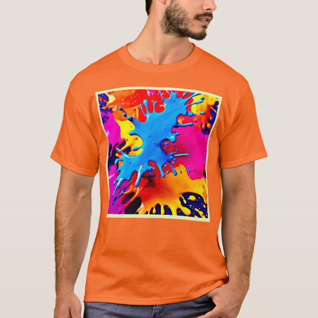 Vivid Färg Stänk Art T Shirt (Framsida)