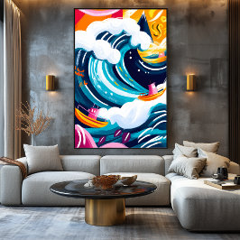 Vivid Fauvist Vision av Kanagawas Underbara våg Canvastryck