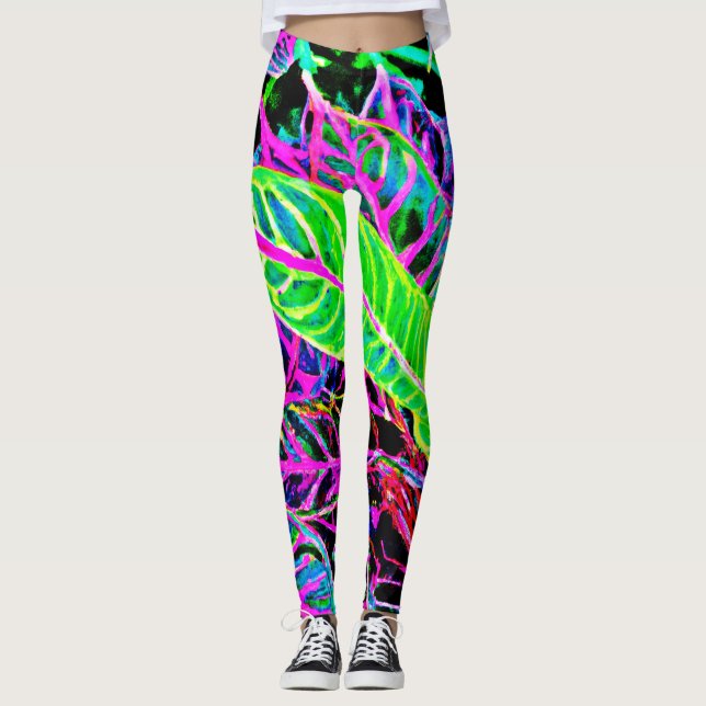 Vivid Foliage Elegance Mönster Leggings (Framsida)