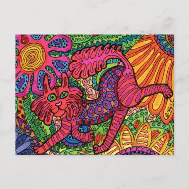 Vivid Garden Cat Vykort (Framsida)