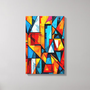 Vivid geometrisk Abstrakt - Dynamisk kubistisk väg Canvastryck
