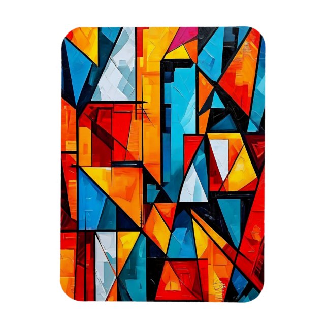 Vivid geometrisk Abstrakt - Dynamisk kubistisk väg Magnet (Vertikal)