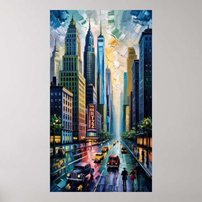 Vivid Impasto Cityscape: Electric Metropolis Poster (Framsidan)