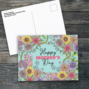 Vivid Intricate Doodle Flowers Mors dag Vykort