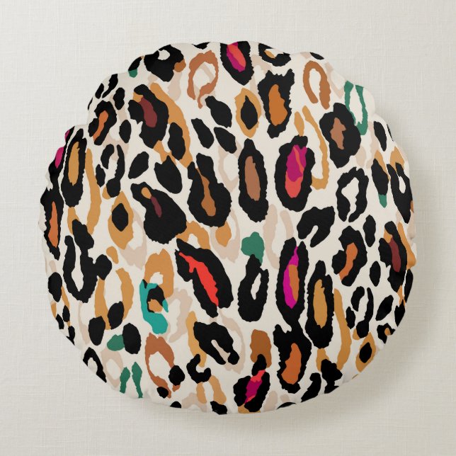 Vivid Leopard Animal Prints Rund Kudde (Framsidan)