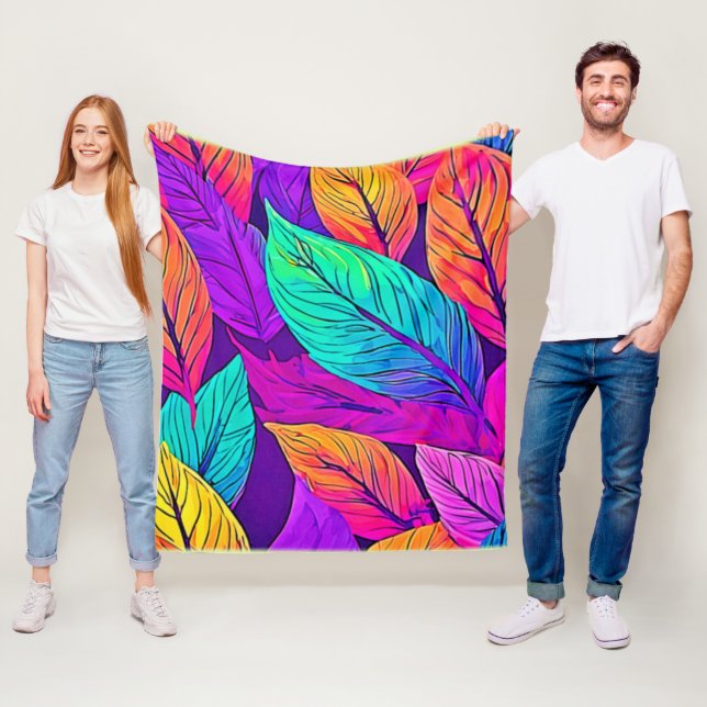 Vivid Löv Mönster Fleecefilt (På plats)