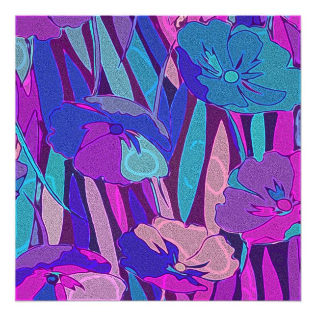 Vivid Mörk blått Lila Midnight Flowers Fine Art Fototryck (Framsidan)