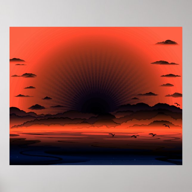 Vivid Mörk Sunburst Beach Himlar Poster (Framsidan)