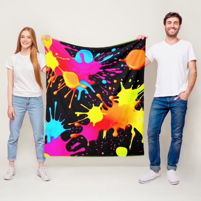 Vivid Neon Abstrakt Art i Rörelse Fleecefilt (På plats)