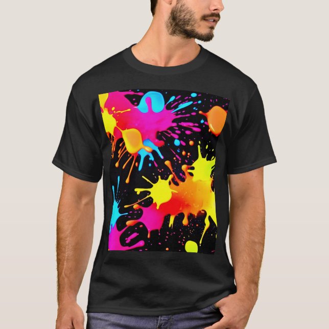 Vivid Neon Abstrakt Art i Rörelse T Shirt (Framsida)