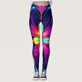 Vivid Neon Blommigt Mandala Art Leggings