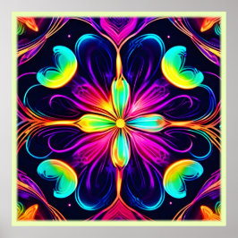 Vivid Neon Blommigt Mandala Art Poster
