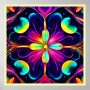 Vivid Neon Blommigt Mandala Art Poster