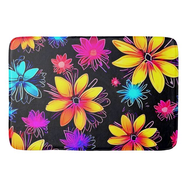 Vivid Neon Blommönster Badrumsmatta (Framsidan)
