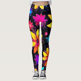 Vivid Neon Blommönster Leggings