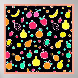 Vivid Neon Fruitful Mönster Poster