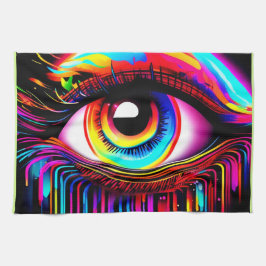 Vivid Neon Öga med Smälter Färg Kökshandduk