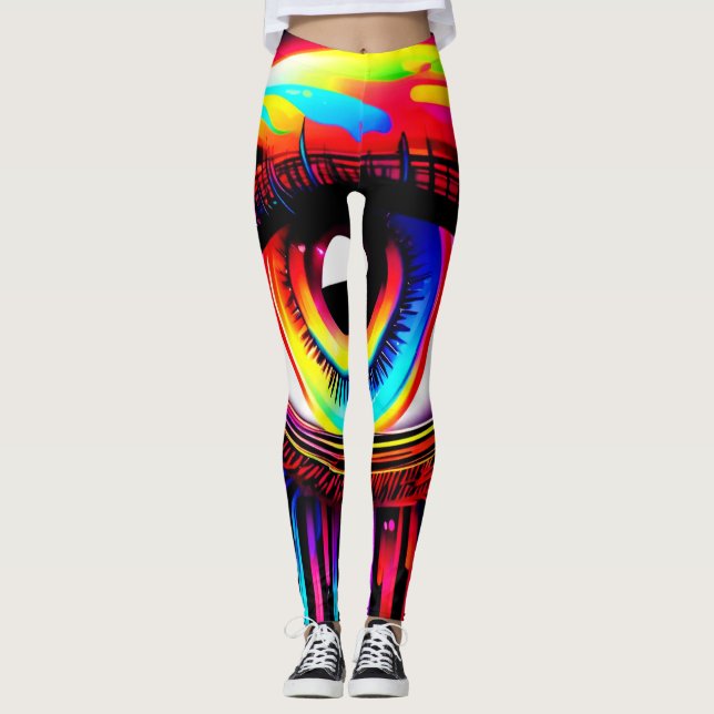 Vivid Neon Öga med Smälter Färg Leggings (Framsida)