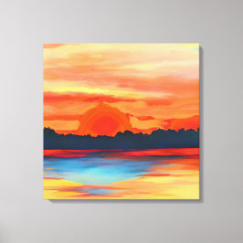 Vivid Ocean Sunset i Fiery Orange Canvastryck