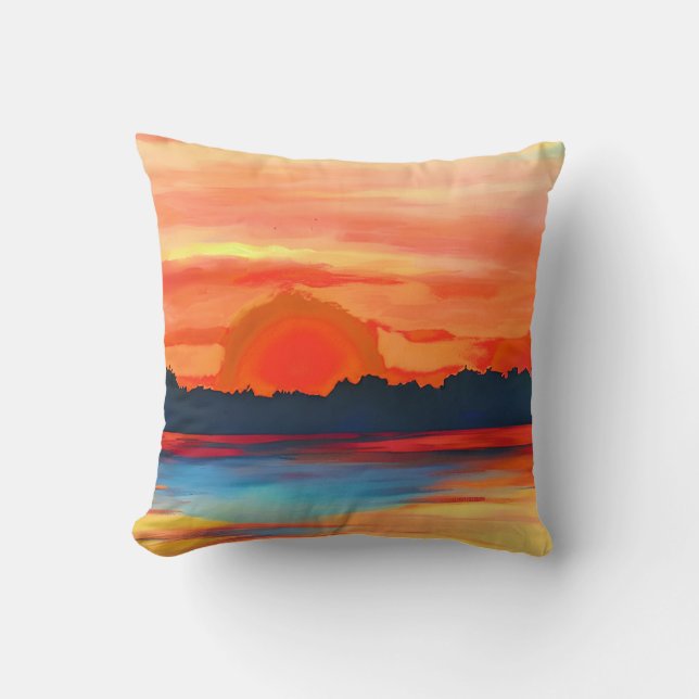 Vivid Ocean Sunset i Fiery Orange Kudde (Framsida)