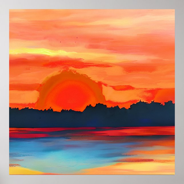 Vivid Ocean Sunset i Fiery Orange Poster (Framsidan)