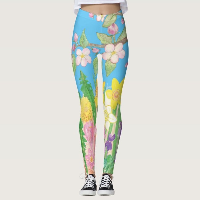 Vivid och Bright Vår blommor som radikerar Joy Leggings (Framsida)