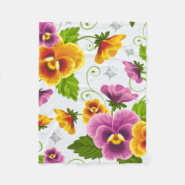 Vivid Pansy-blommor Fleecefilt (Framsidan)