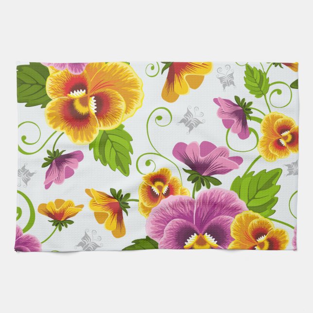 Vivid Pansy-blommor Kökshandduk (Horisontell)