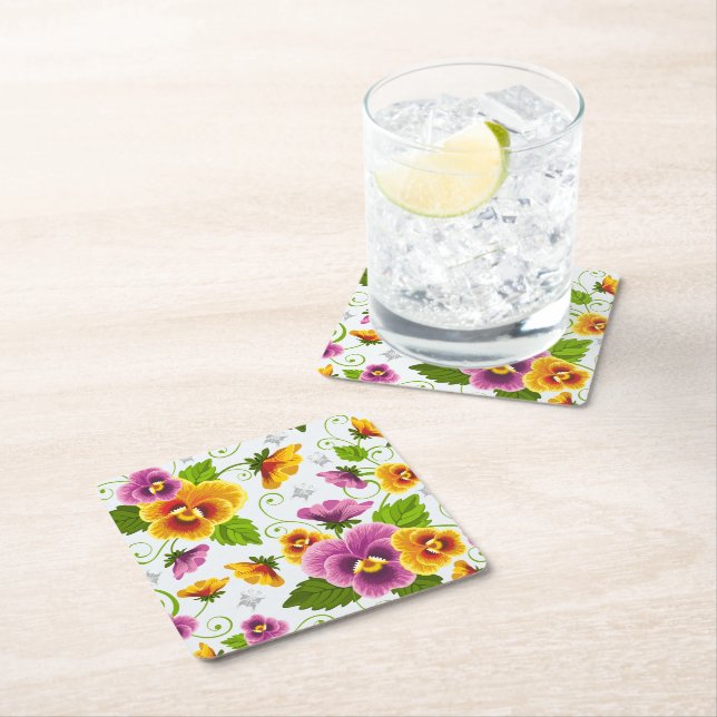 Vivid Pansy-blommor Underlägg Papper Kvadrat (Insitu)