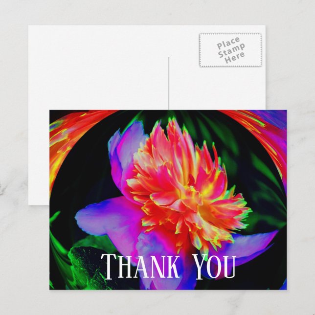 Vivid Peony Abstrakt Blommigt Tack Postcard Vykort (Fram/baksida)