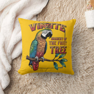Vivid Perch: Parrot i Fullt i Färg på Fruit Träd Kudde