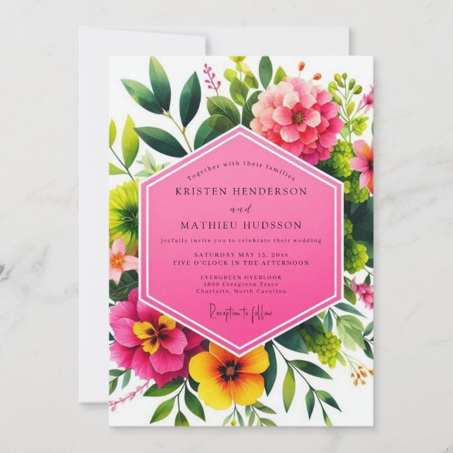 Vivid Pink Floral Romantic Wedding Inbjudningar (Framsida)