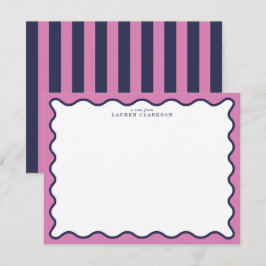 vivid Pink & Navy Wavy Border Note Card Inbjudningar