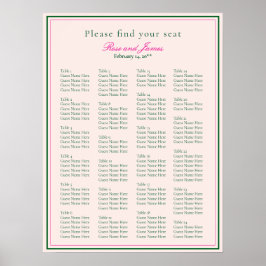 Vivid Pink Wedding Seating Chart Poster